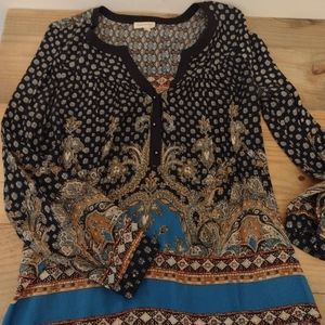 Anthropologie Meadow Rue Black Print Popover Flowy Blouse NWOT Size S